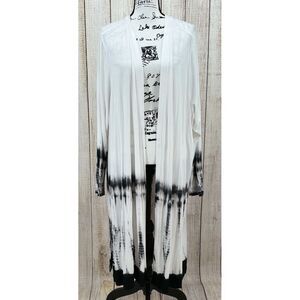Lane‎ Bryant Tie Dye Long Duster Cardigan Sweater Plus Size 26/28 White Black